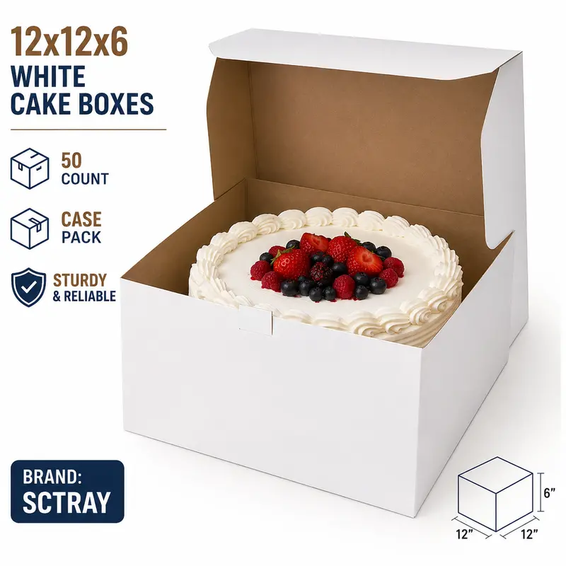 12" X 12" X 6" White Bakery Cake Boxes (Case Of 12) 1