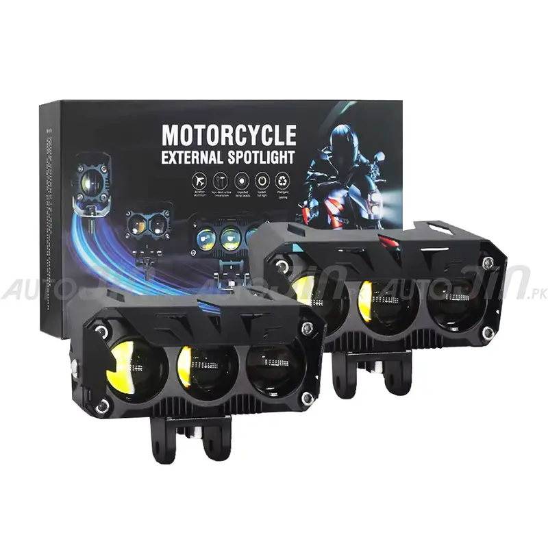 2-Piece 3-Lens Led Headlight Set – White & Yellow Fog Lights For Motorcycles, Cars, Trucks, And Suvs 1