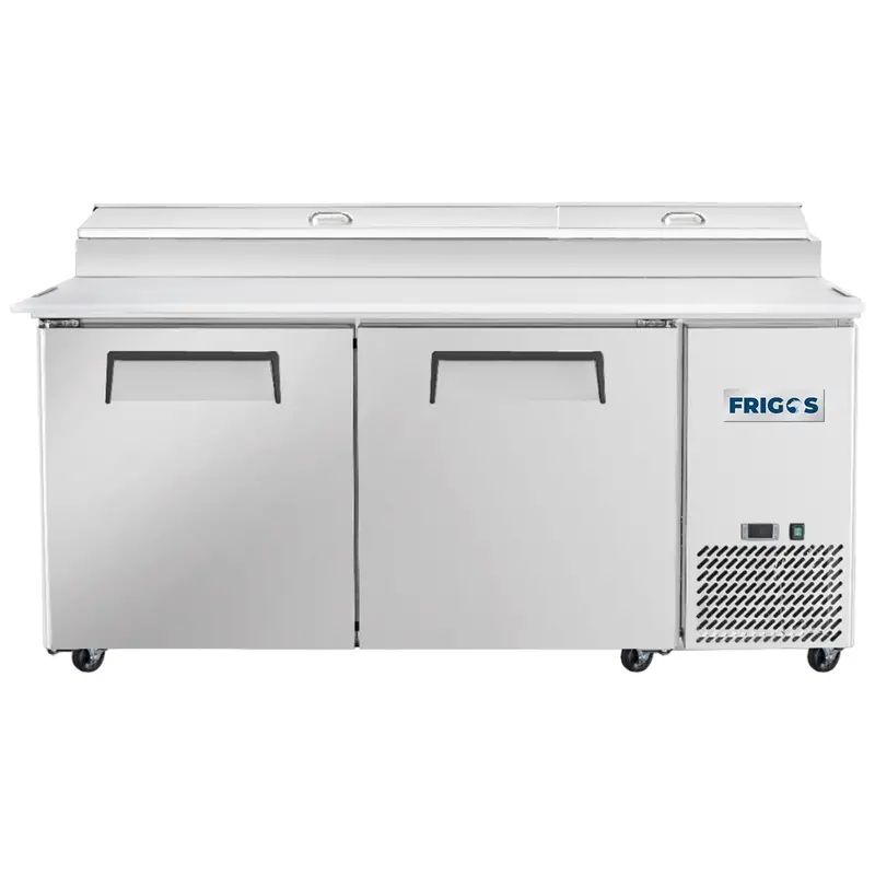 67-Inch Two-Door Pizza Prep Table Refrigerator – Aluminum Interior, Stainless Steel Floor 1