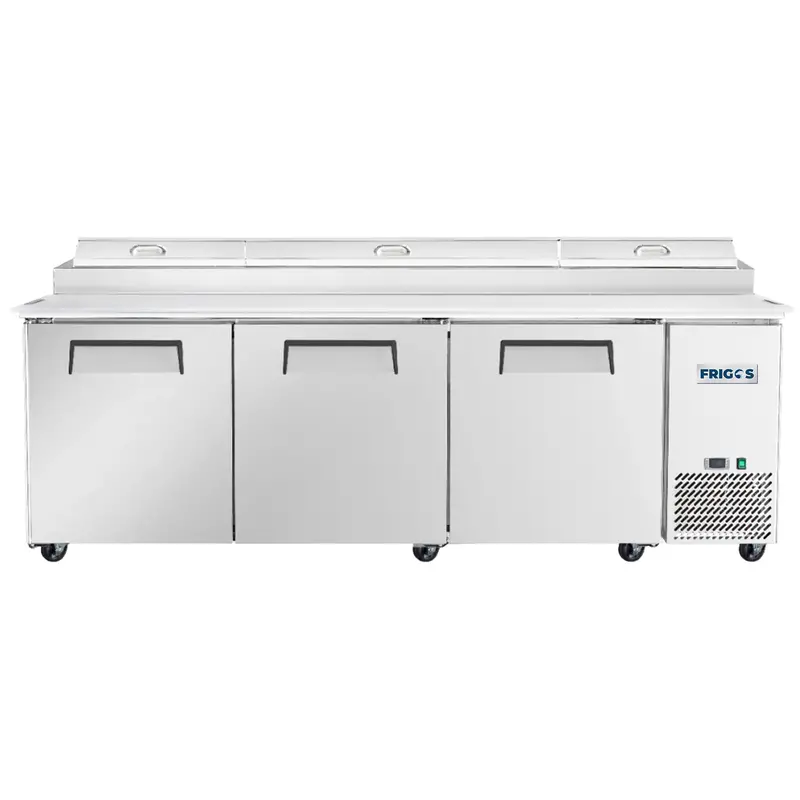 93-Inch Three-Door Pizza Prep Table Refrigerator – Aluminum Interior, Stainless Steel Floor 1