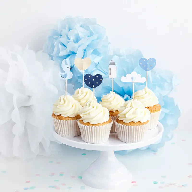 Blue Baby Shower Cake Toppers – Set Of 6 Stylish Food-Safe Picks 1