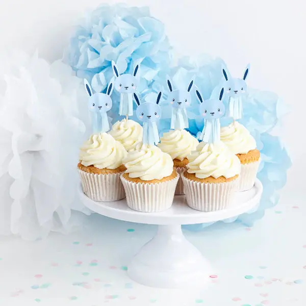 Blue Bunny Cake Toppers – Set Of 6 For Baby Showers Or Spring Events 1