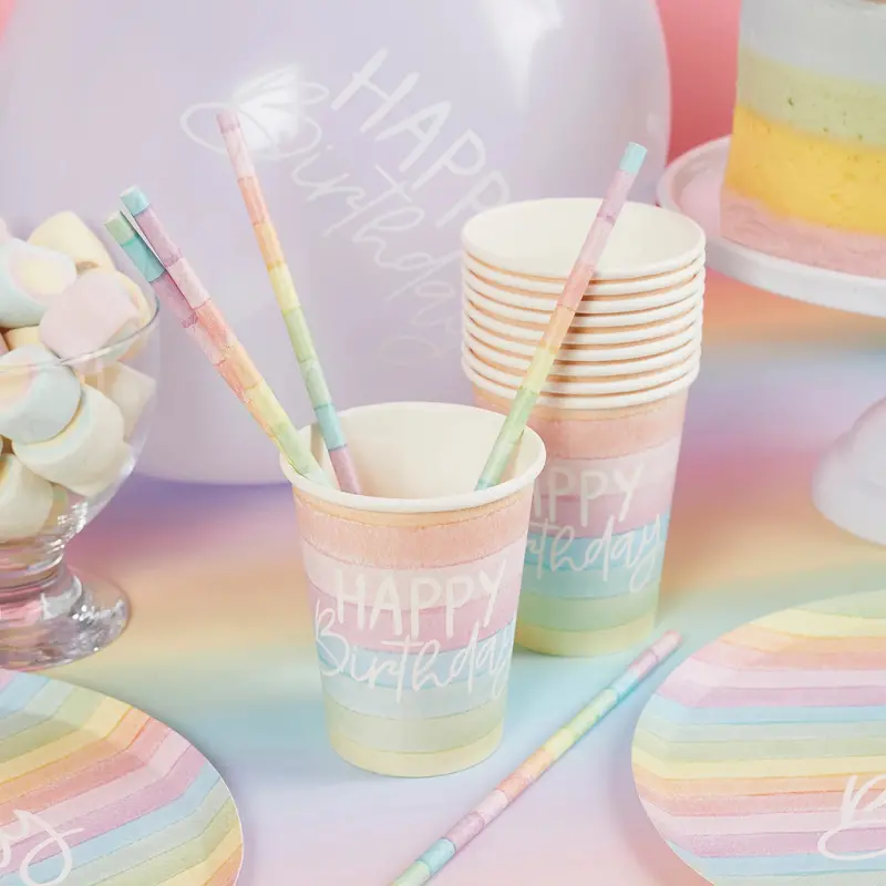 Eco-Friendly Rainbow Birthday Cups – Sustainable Pack Of 8 1