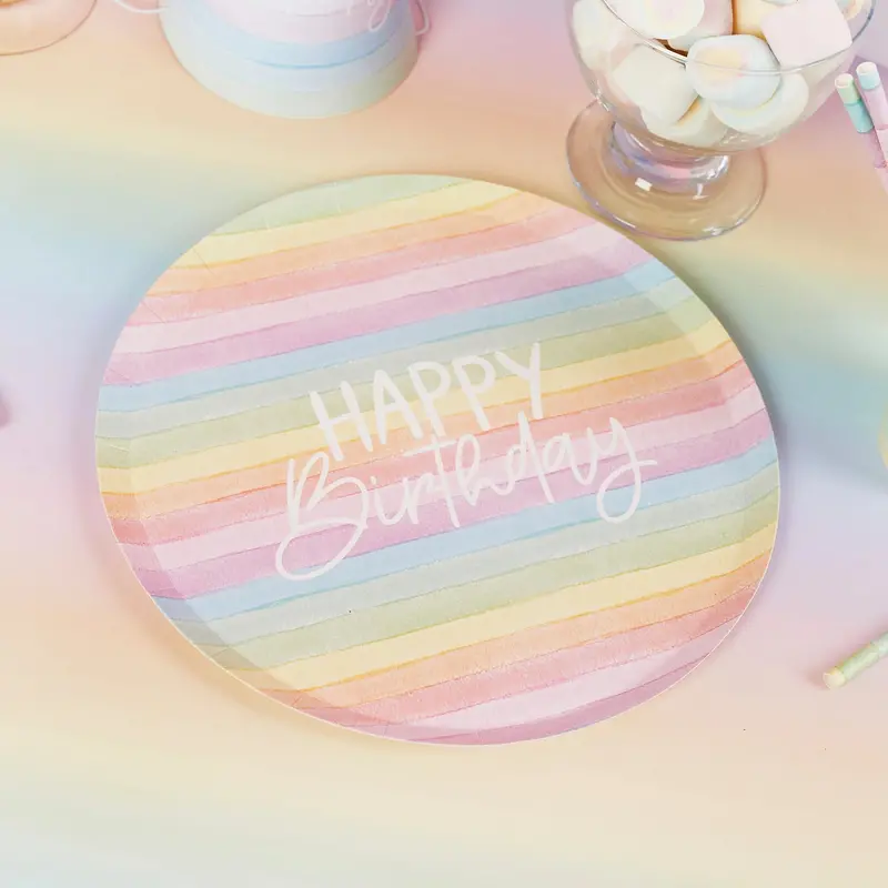 Eco Rainbow Birthday Plates – Compostable Pack Of 8 1