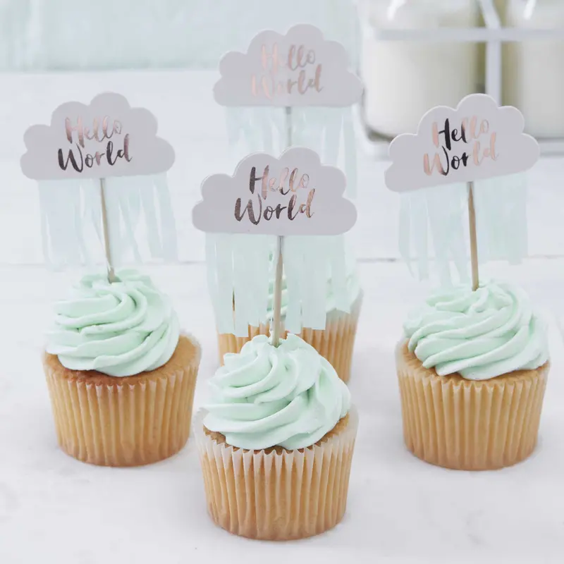 'Hello World' Baby Shower Cupcake Toppers – Pack Of 10 Newborn Celebration Accents 1