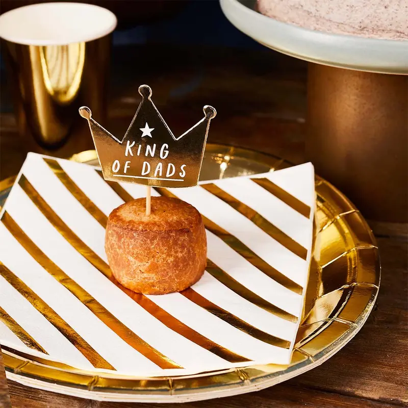'King Of Dads' Gold Foil Cake Picks – Pack Of 12 Father’S Day Accents 1