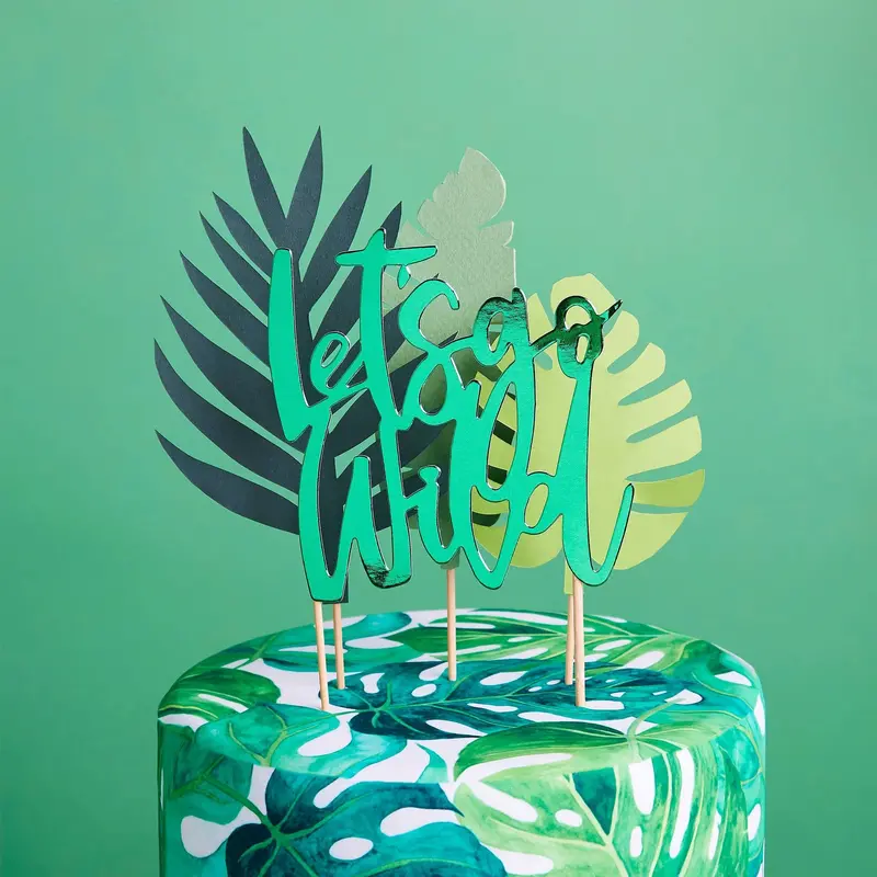 'Let’S Go Wild' Cake Topper Set – Four-Piece Safari-Themed Dessert Decoration 1