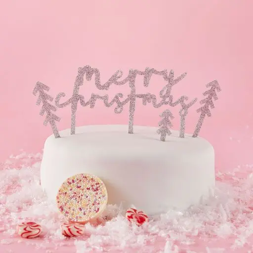 'Merry Christmas' Glitter Acrylic Cake Topper – Festive Dessert Decoration 1