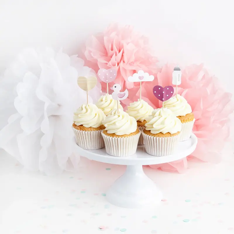 Pink Baby Shower Cake Toppers – Set Of 6 Delicate Celebration Picks 1