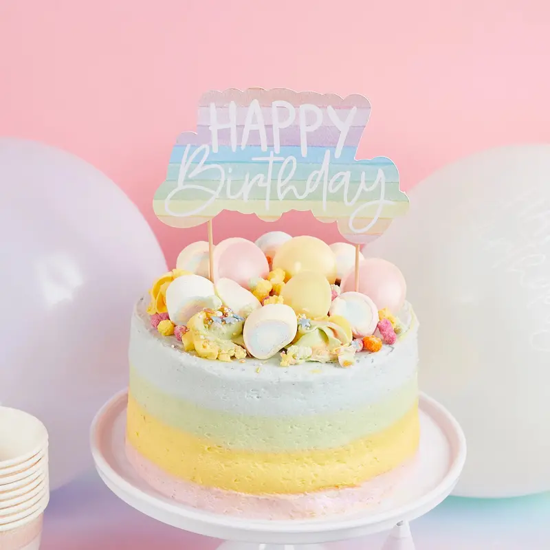 Rainbow 'Happy Birthday' Cake Topper – Sustainable Eco-Conscious Dessert Accent 1