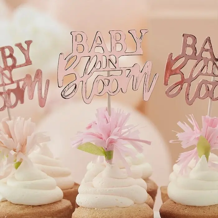 Rose Gold Foil Baby Shower Cupcake Toppers – 12-Piece Set 1