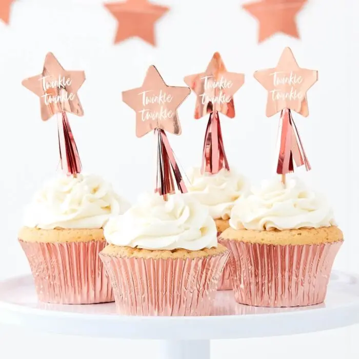 Rose Gold Foil Twinkle Twinkle Cupcake Toppers – 12-Piece Set 1