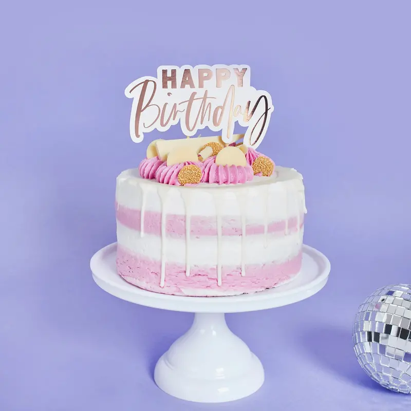 Rose Gold ‘Happy Birthday’ Cake Topper – Single Stylish Accent 1