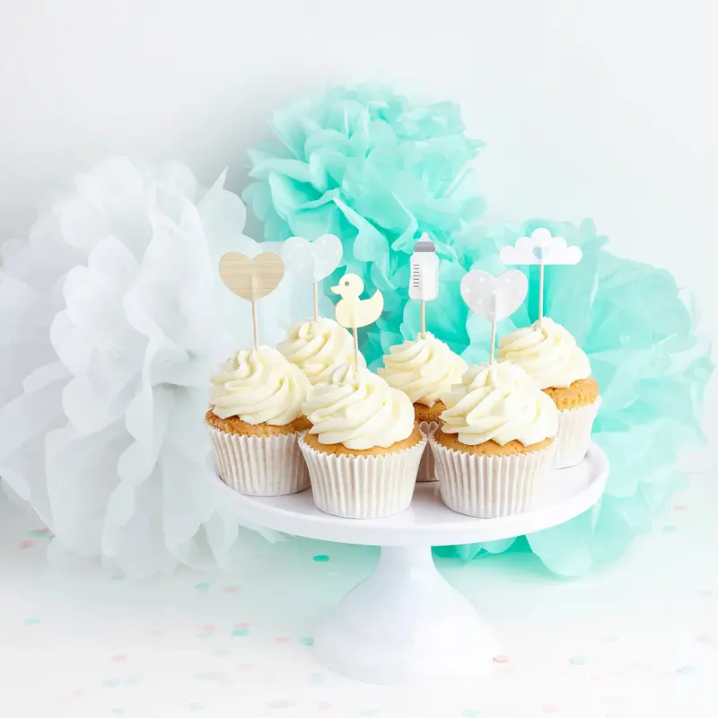 Unisex Baby Shower Cake Toppers – Set Of 6 Elegant Food-Safe Picks 1