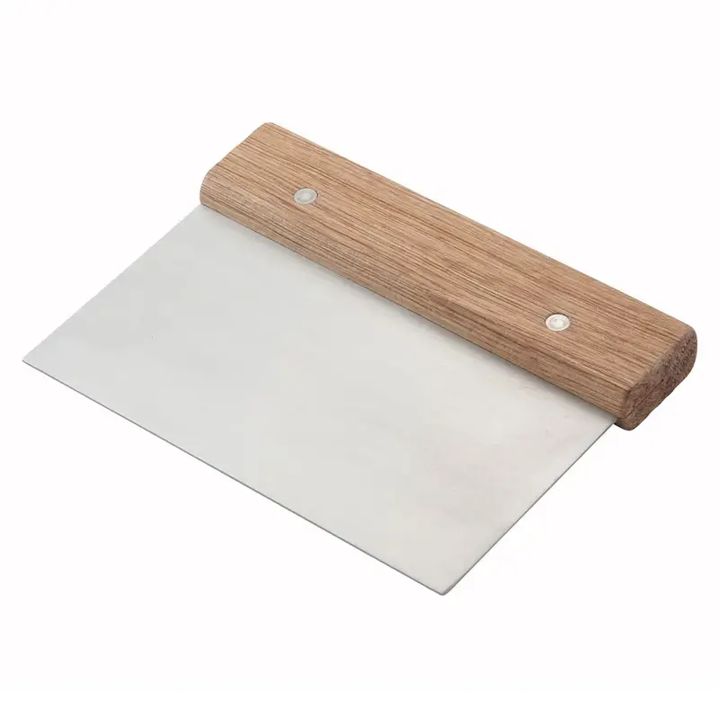Winco 6" Stainless Steel Dough Scraper With Wooden Handle 1