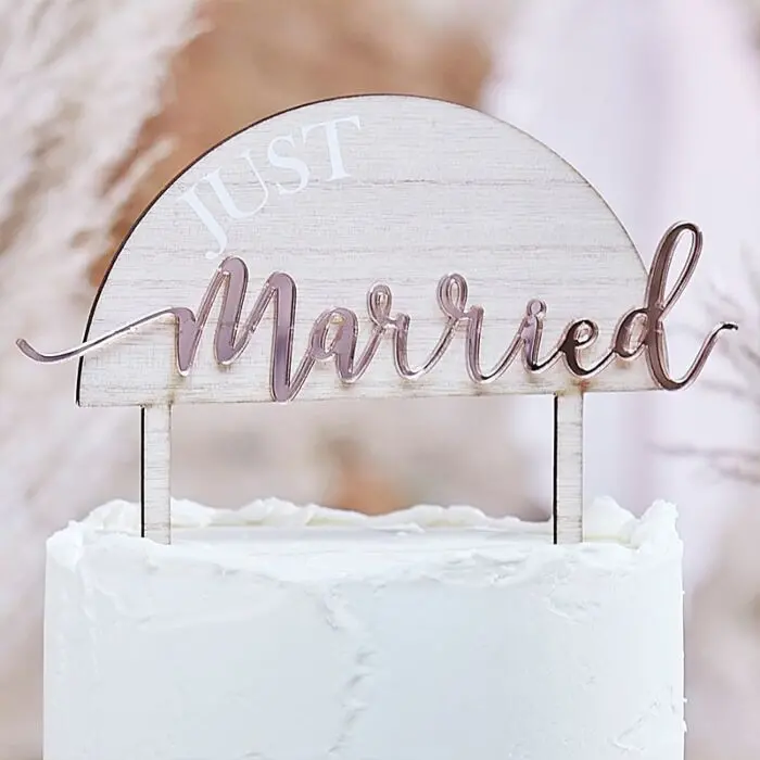 Wooden And Rose Gold Acrylic 'Just Married' Cake Topper 1