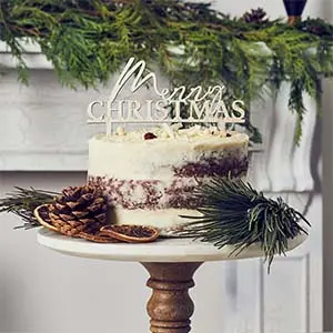 Wooden 'Merry Christmas' Cake Topper – Rustic Hand-Cut Holiday Dessert Accent 1