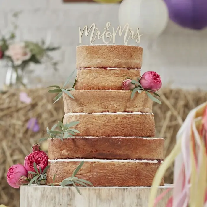Wooden Mr & Mrs Wedding Cake Topper – Rustic Minimalist Bridal Accent 1